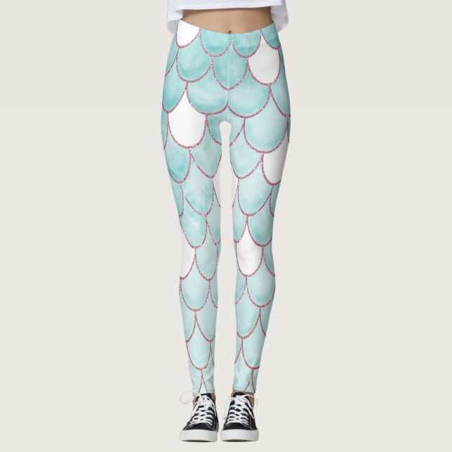 Niedlicher Aquamariner rosa Glitzer Wasserfarbe Me Leggings (Vorderseite)