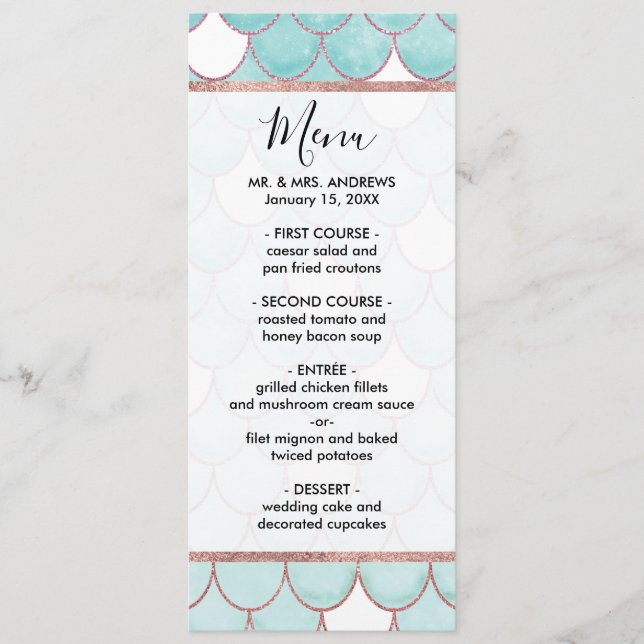 Niedlicher Aquamariner rosa Glitzer Wasserfarbe Me Menükarte (Vorderseite)