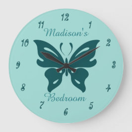 Niedlicher Aquamariner Schmetterling Custom Girl's Große Wanduhr