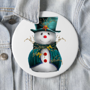 Niedlicher Aquamariner Snowman Weihnachtsknopf Button