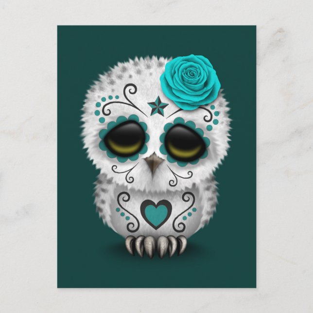 Niedlicher Aquamariner Tag des Toten Schädelhugels Postkarte (Vorderseite)
