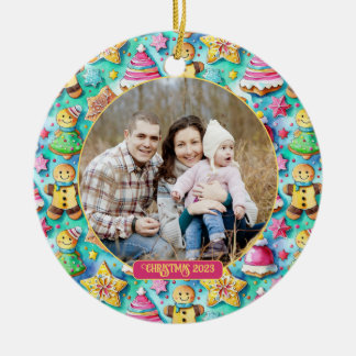 Niedlicher Aquarell Cartoon Lebkuchengebäck Foto Keramik Ornament