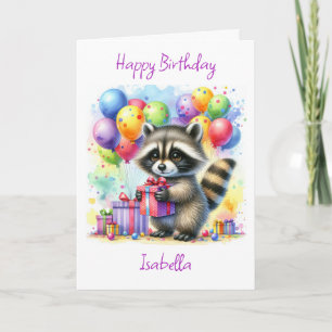 Niedlicher Aquarell Cartoon Raccoon Geburtstag glü Karte