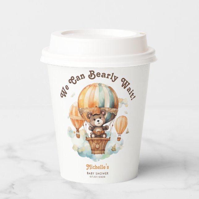 Niedlicher Aquarellbär mit Balloons Babydusche Pappbecher (Vorderseite)