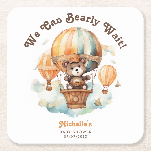 Niedlicher Aquarellbär mit Balloons Babydusche Rechteckiger Pappuntersetzer (Vorderseite)