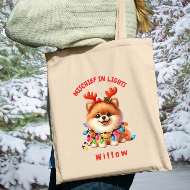 Niedlicher Aquarellhund Spitz Tragetasche (Carry festive cheer with this custom fun Pomeranian dog tote bag. A perfect gift for dog lovers.)