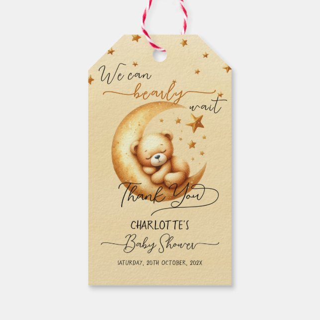 Niedlicher Aquarellschläfer auf Mond Babydusche Geschenkanhänger (Rückseite)