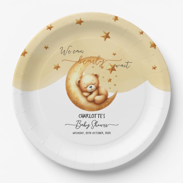 Niedlicher Aquarellschläfer auf Mond Babydusche Pappteller (Vorderseite)