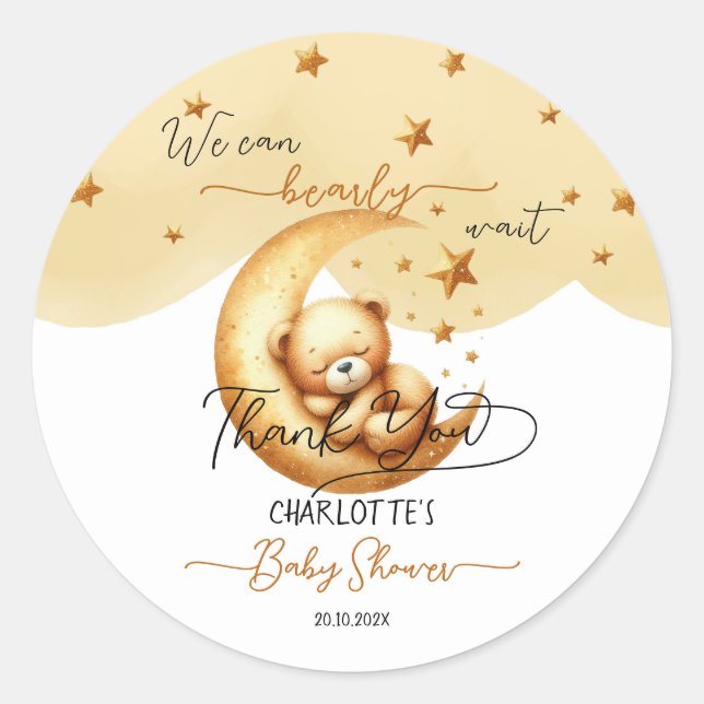 Niedlicher Aquarellschläfer auf Mond Babydusche Runder Aufkleber (Vorderseite)