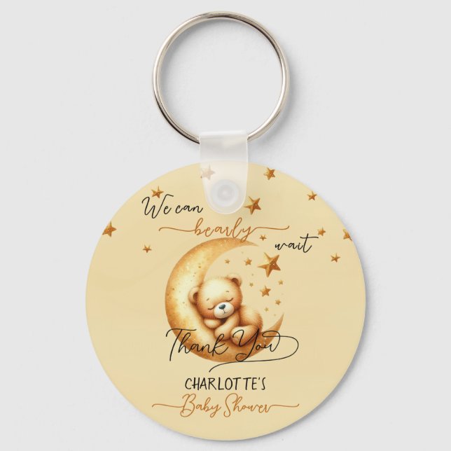 Niedlicher Aquarellschläfer auf Mond Babydusche Schlüsselanhänger (Vorderseite)