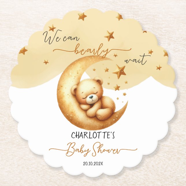 Niedlicher Aquarellschläfer auf Mond Babydusche Untersetzer (Vorderseite)