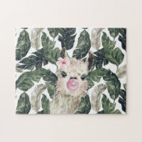 Niedlicher Aquatercolor Llama | Tropical Monstera