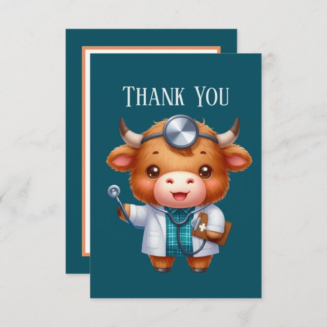 Niedlicher Arzt die Meldung Highland Kuh Dankeskarte (Vorne/Hinten)