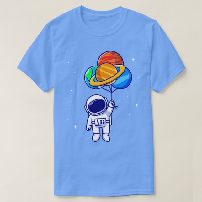 Niedlicher Astronaut, der mit Planetenballons im S T-Shirt (Design vorne)