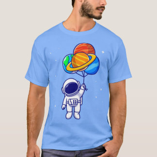 Niedlicher Astronaut, der mit Planetenballons im S T-Shirt