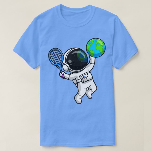 Niedlicher Astronaut Globe Tennis Cartoon T-Shirt (Design vorne)