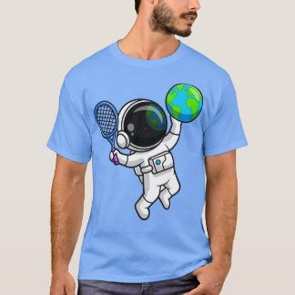 Niedlicher Astronaut Globe Tennis Cartoon T-Shirt