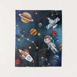 Niedlicher Astronaut im Weltraum-Kinderzimmer Wandteppich