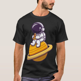 Niedlicher Astronaut isst Pizza Planet T-Shirt