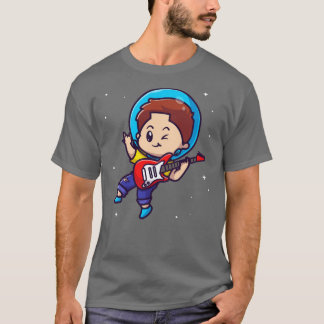Niedlicher Astronaut Junge Gitarre spielen Cartoon T-Shirt