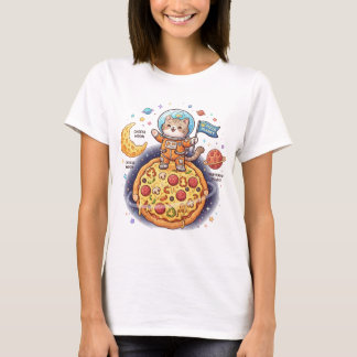 Niedlicher Astronaut Katzen auf einem Pizza-Planet T-Shirt