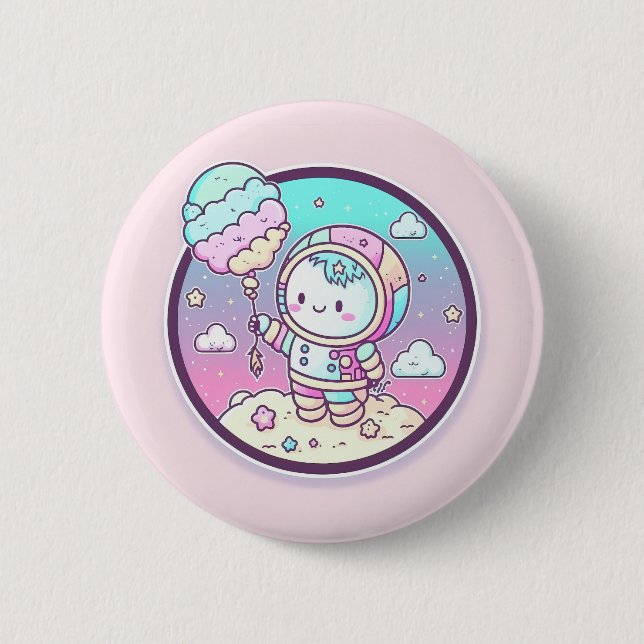 Niedlicher Astronaut mit Eiscreme-Baloon auf dem M Button (Vorderseite)