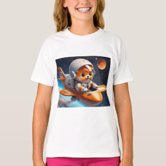 Niedlicher Astronaut mit Flugzeug Orange und Grau T-Shirt