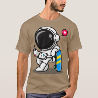 Niedlicher Astronaut mit Skateboard und Soda-Carto T-Shirt