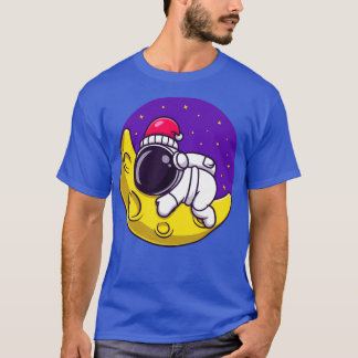 Niedlicher Astronaut schläft auf dem Mond Cartoon T-Shirt