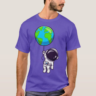 Niedlicher Astronaut schwimmend mit Earth Balloon  T-Shirt