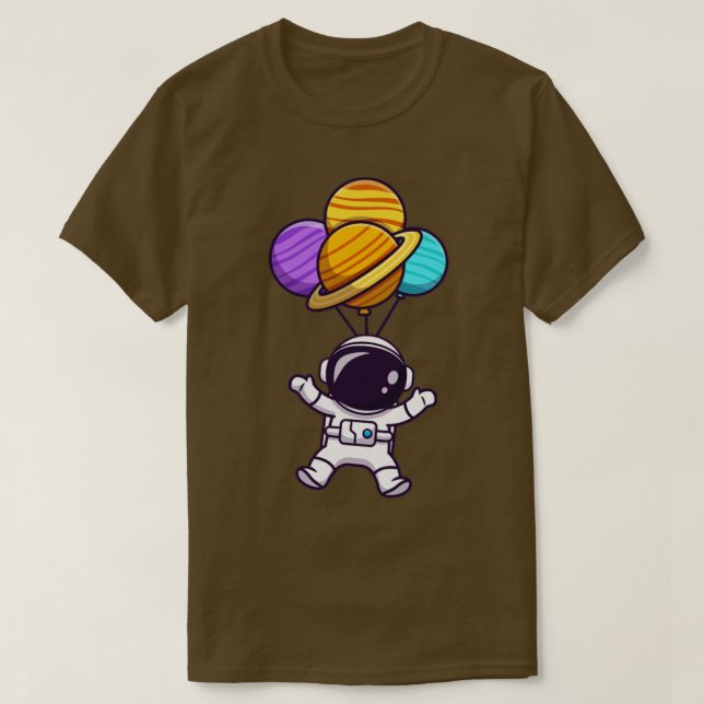 Niedlicher Astronaut schwimmend mit Planetballon i T-Shirt (Design vorne)