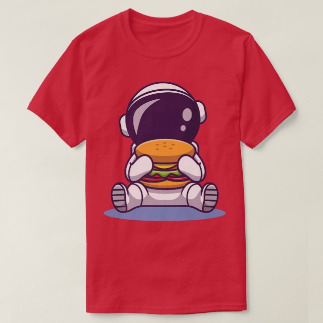 Niedlicher Astronautin Eating Burger Cartoon Space T-Shirt (Design vorne)