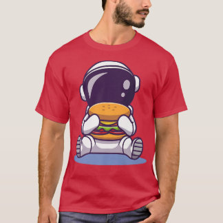 Niedlicher Astronautin Eating Burger Cartoon Space T-Shirt