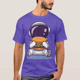 Niedlicher Astronautin Eating Burger Cartoon Welte T-Shirt