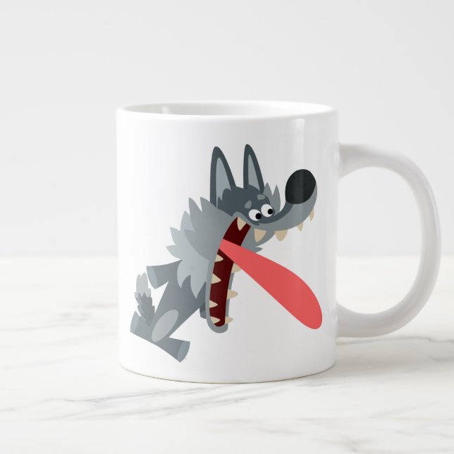 Niedlicher aufgeregter Cartoon Wolf Jumbo-Tasse (Rechts)