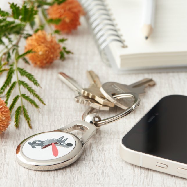 Niedlicher aufgeregter Cartoon Wolf Metal Schlüsse Schlüsselanhänger (Seite)