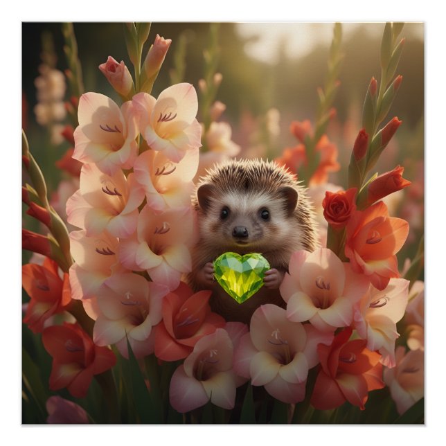 Niedlicher August-Igel mit Peridot-Herz Poster (Vorderseite)