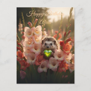 Niedlicher August-Igel mit Peridot-Herz Postkarte