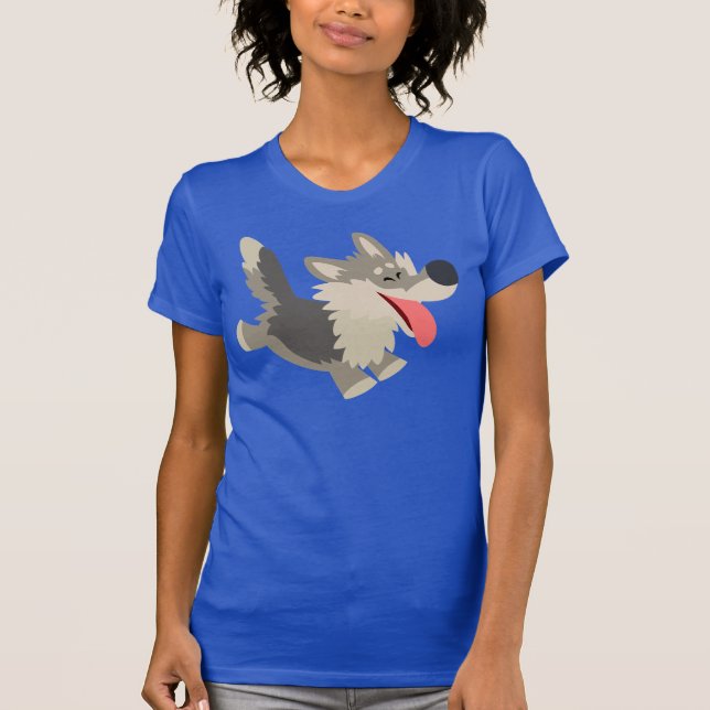 Niedlicher ausgelassener Cartoon-Wolf-Frauen-T - T-Shirt (Vorderseite)