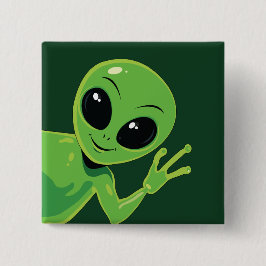 Niedlicher Außerirdischer winkender Cartoon-Alien Button