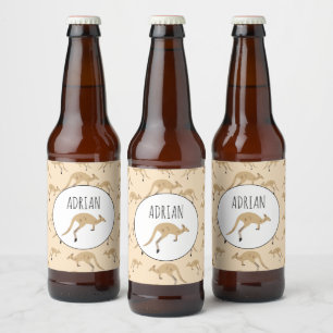 Niedlicher australischer Kangaroo-MusterIndividuel Bierflaschenetikett