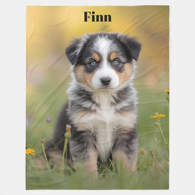 Niedlicher australischer Schäferhund Personalisier Fleecedecke (Vorderseite)