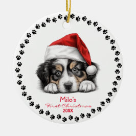 Niedlicher australischer Schäferhund Weihnachtsman Keramik Ornament