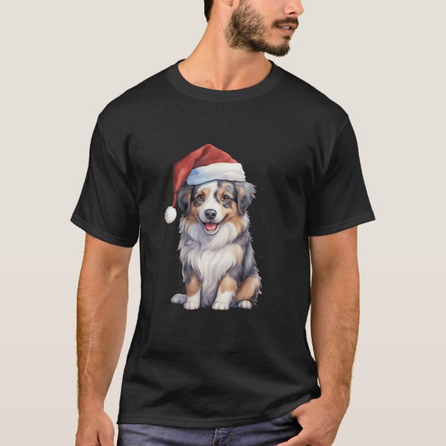 Niedlicher australischer Schäferhund Welpe mit Wei T-Shirt (Vorderseite)