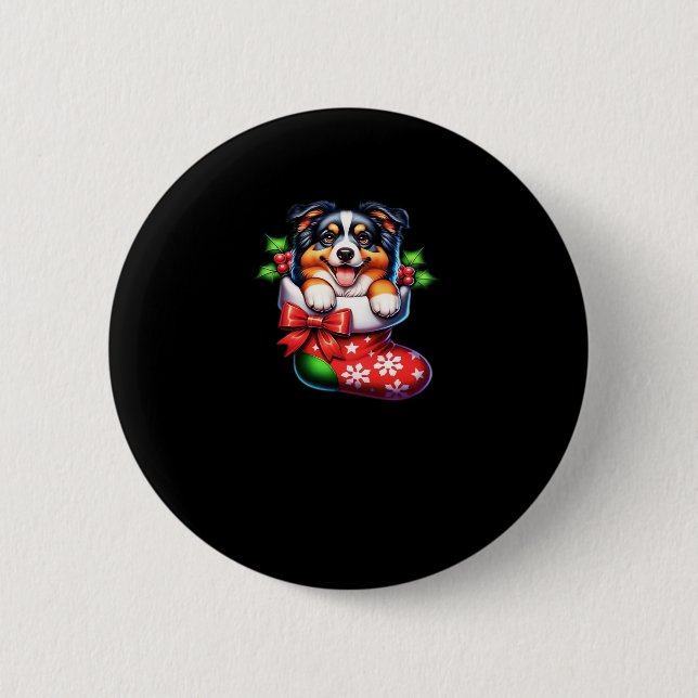 Niedlicher australischer Shepherd Weihnachtsmann S Button (Vorderseite)