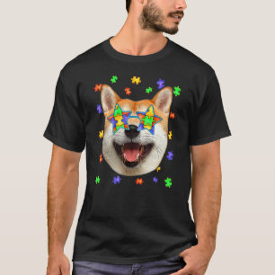 Niedlicher Autismus Shiba Inu Dog Puzzle Sonnenbri T-Shirt