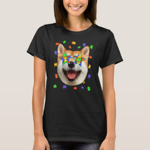 Niedlicher Autismus Shiba Inu Dog Puzzle Sonnenbri T-Shirt