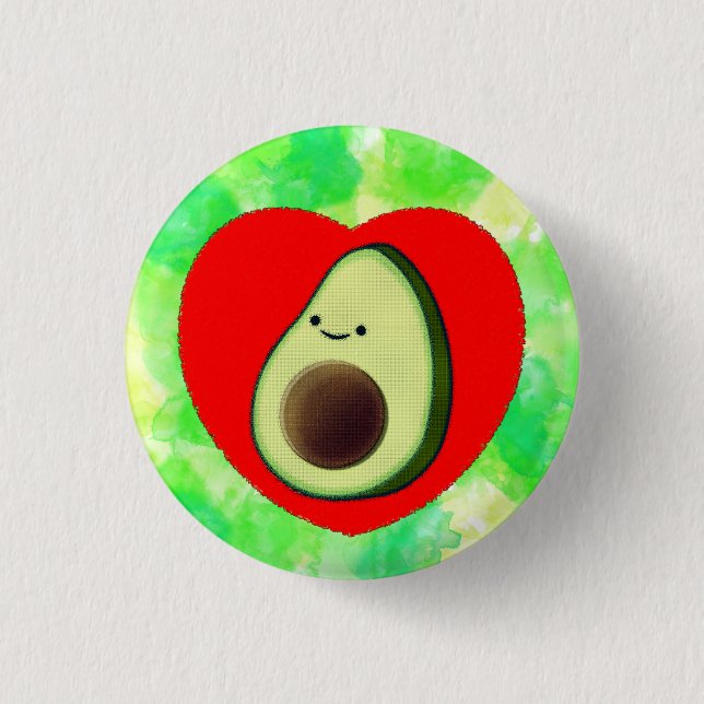 Niedlicher Avocado Cartoon in Rotem Herzen auf Was Button (Vorderseite)