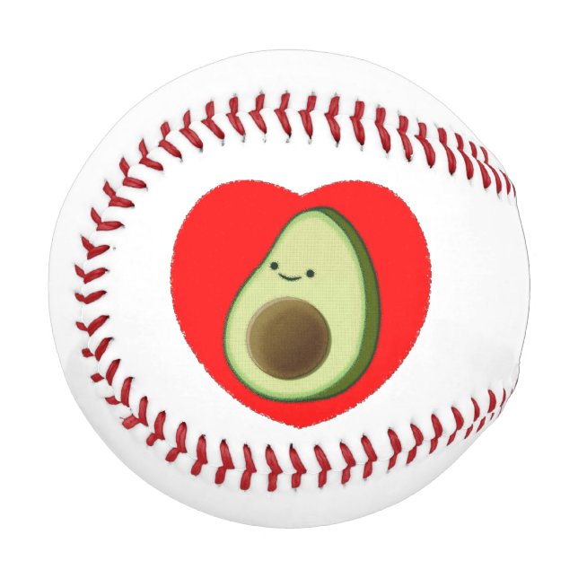 Niedlicher Avocado-Cartoon in Rotem Herzen Baseball (Vorderseite Links)