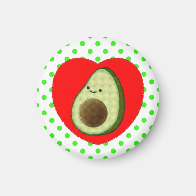 Niedlicher Avocado-Cartoon in Rotem Herzen Magnet (Vorne)